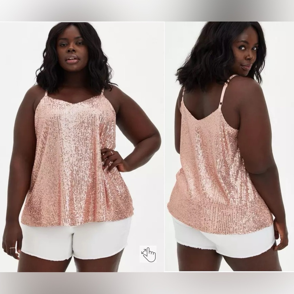 TORRID Sophie Sequin Swing Cami, rose gold, Skims body, V Neck, Torrid Sz. 4